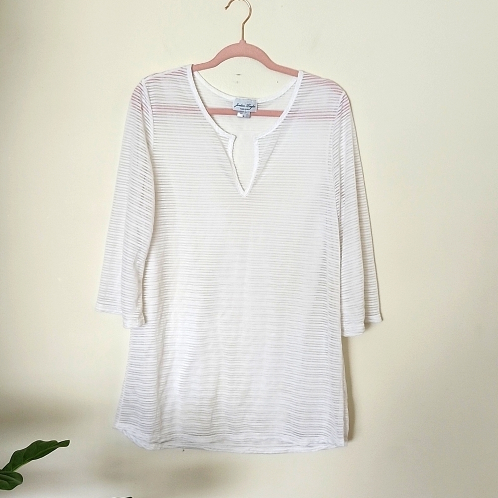 Jordan Taylor made in USA vintage swim cover up in white, v neck, semi sheer